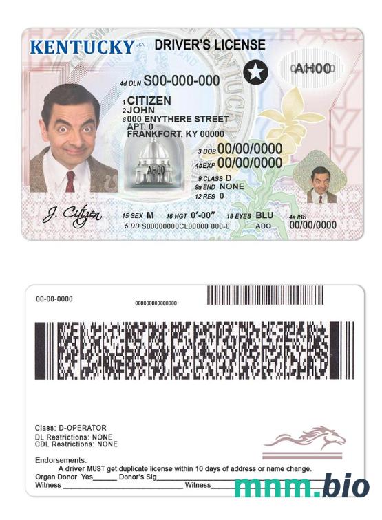 Szablon prawa jazdy USA Kentucky w formacie PSD, ze wszystkimi czcionkami